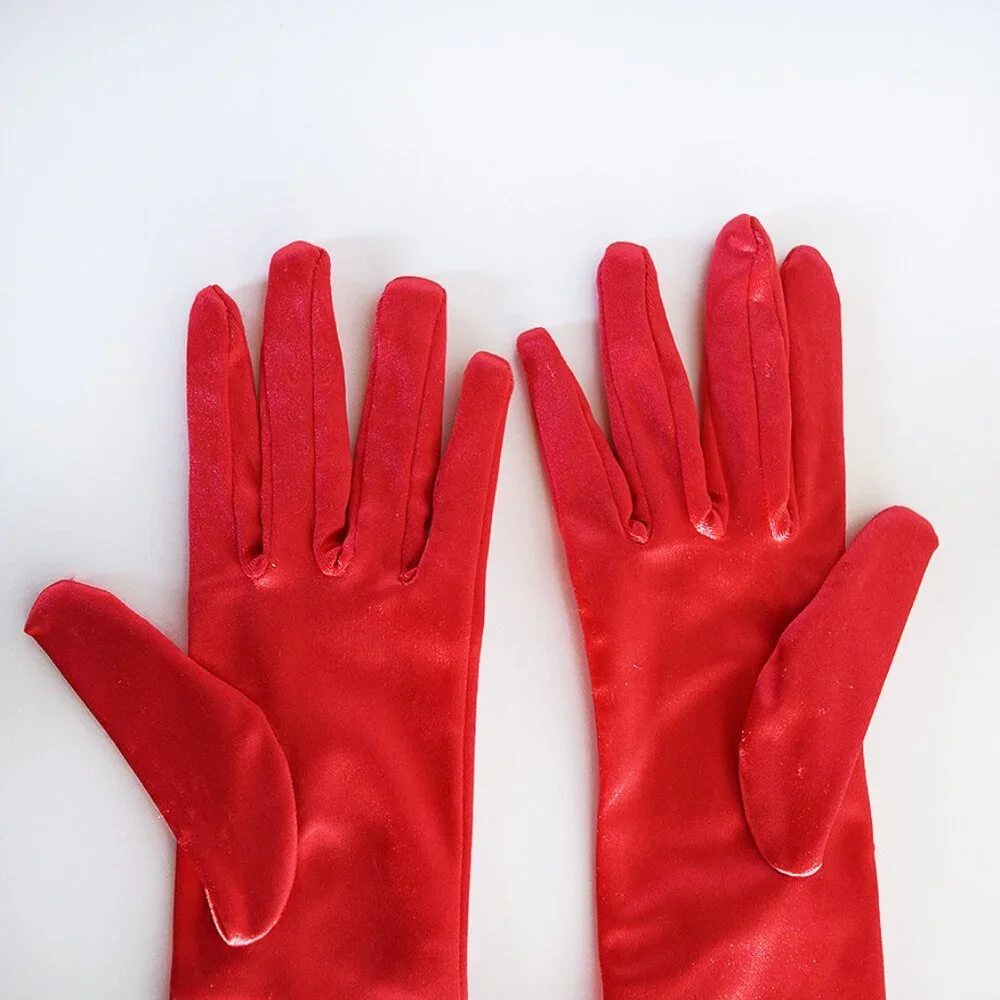 Red Extra Long Satin Gloves with Rhinestones